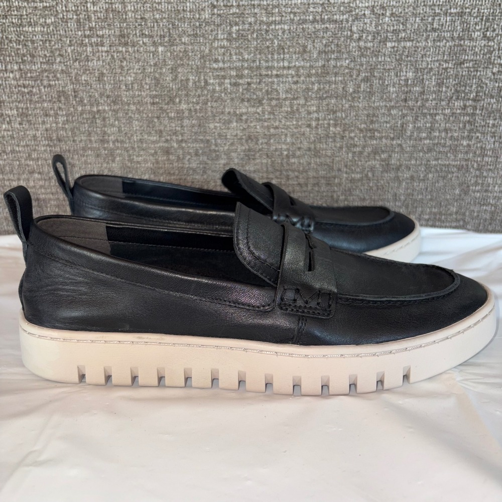 Vionic Uptown Loafers Black Leather Platform Penny Loafer Lug Sole Womens 8